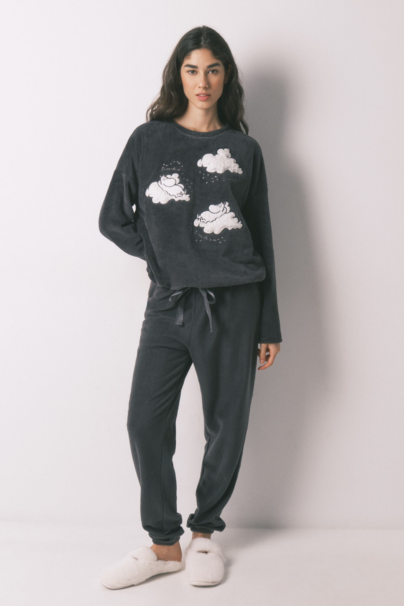 Women'secret Grey printed fleece long pyjamas Moomin