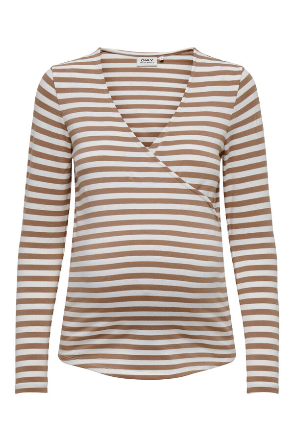 Only Maternity Camiseta premamá de cierre cruzado y cuello V nude