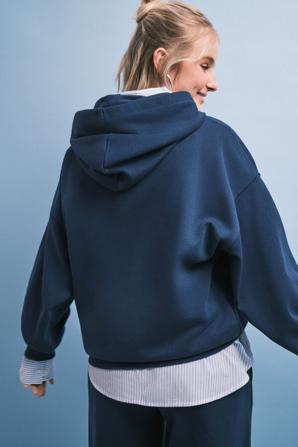 HI&BYE Blue fleece hooded sweatshirt logo blue