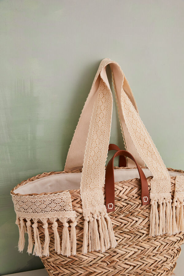 Womensecret Basket bag with crochet details  Smeđa