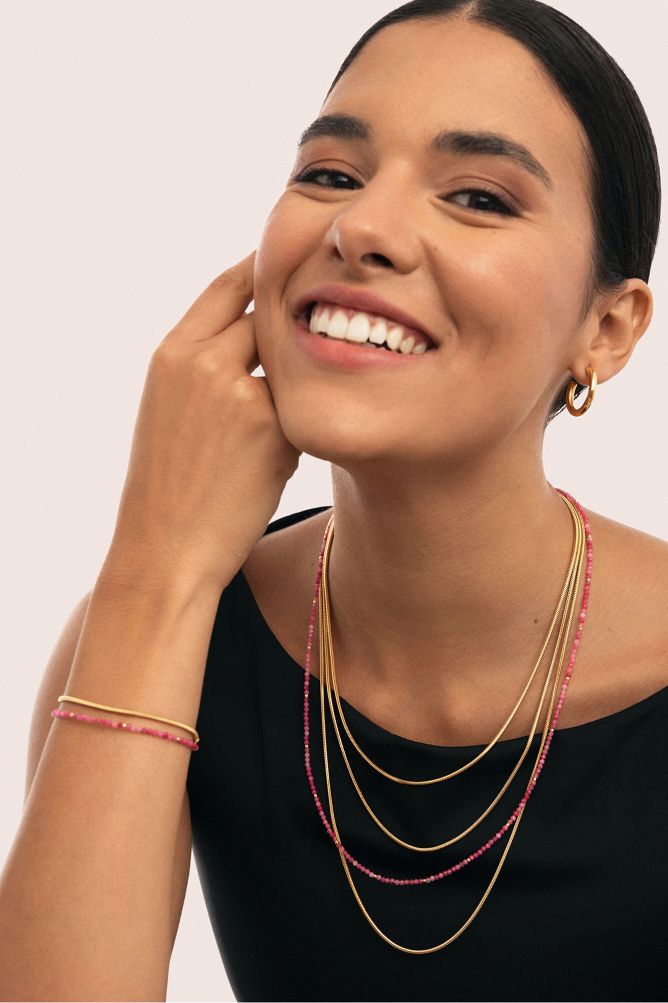 Singularu Cleopatra Pink Halskette aus vergoldetem Stahl