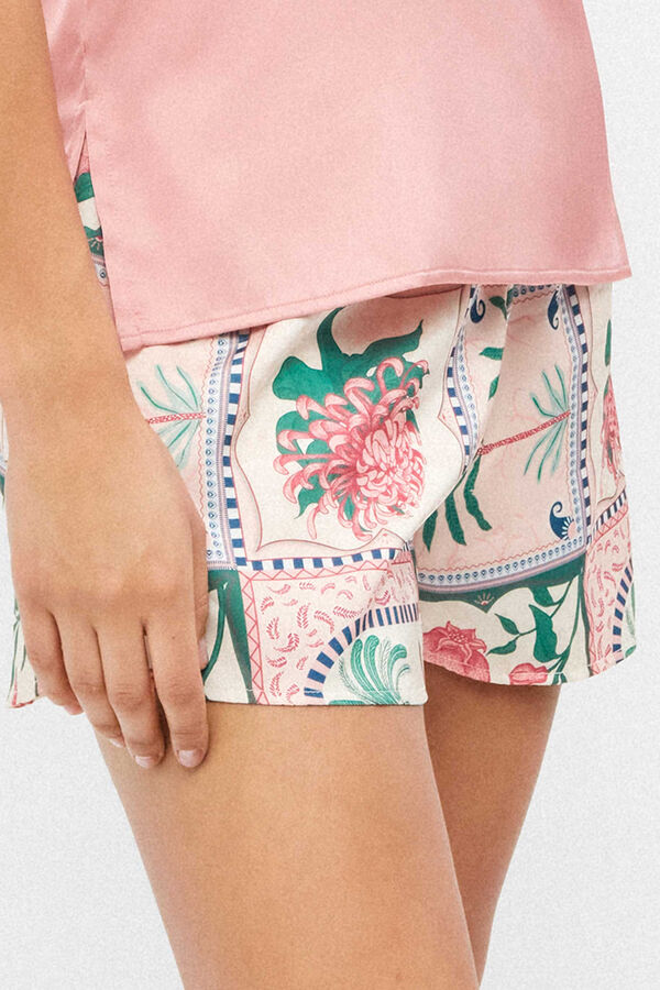 Gisela Short sat&eacute;n print mosaico floral blanco