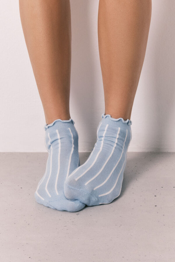 Women'secret Pakovanje od 3 para kratkih čarapa sa printom pruga i palmi Plava