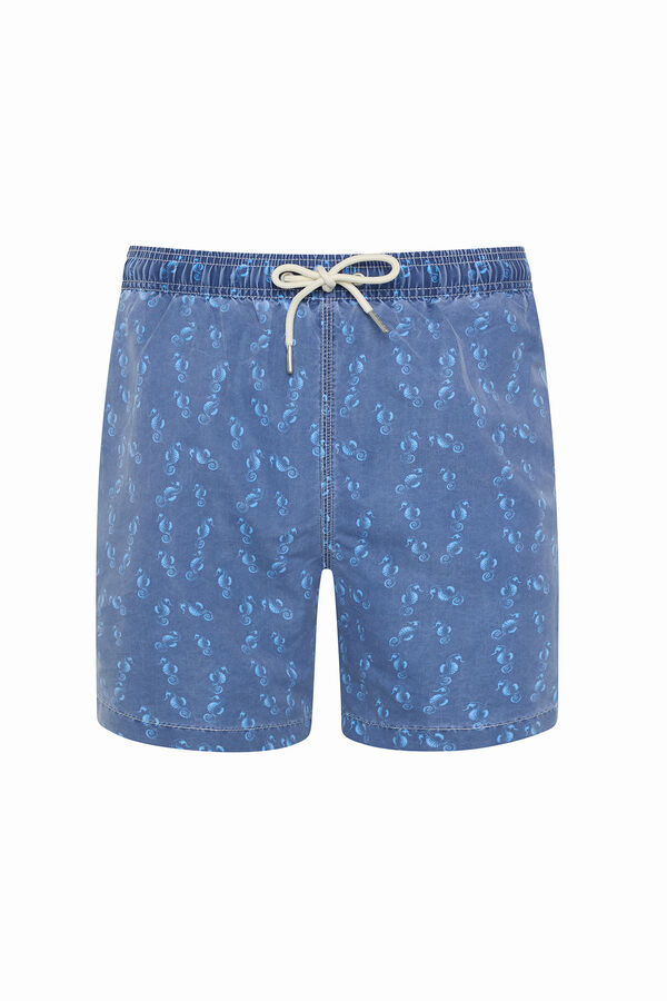Kiff-Kiff Blue washed seahorse Bermuda swimwear blue
