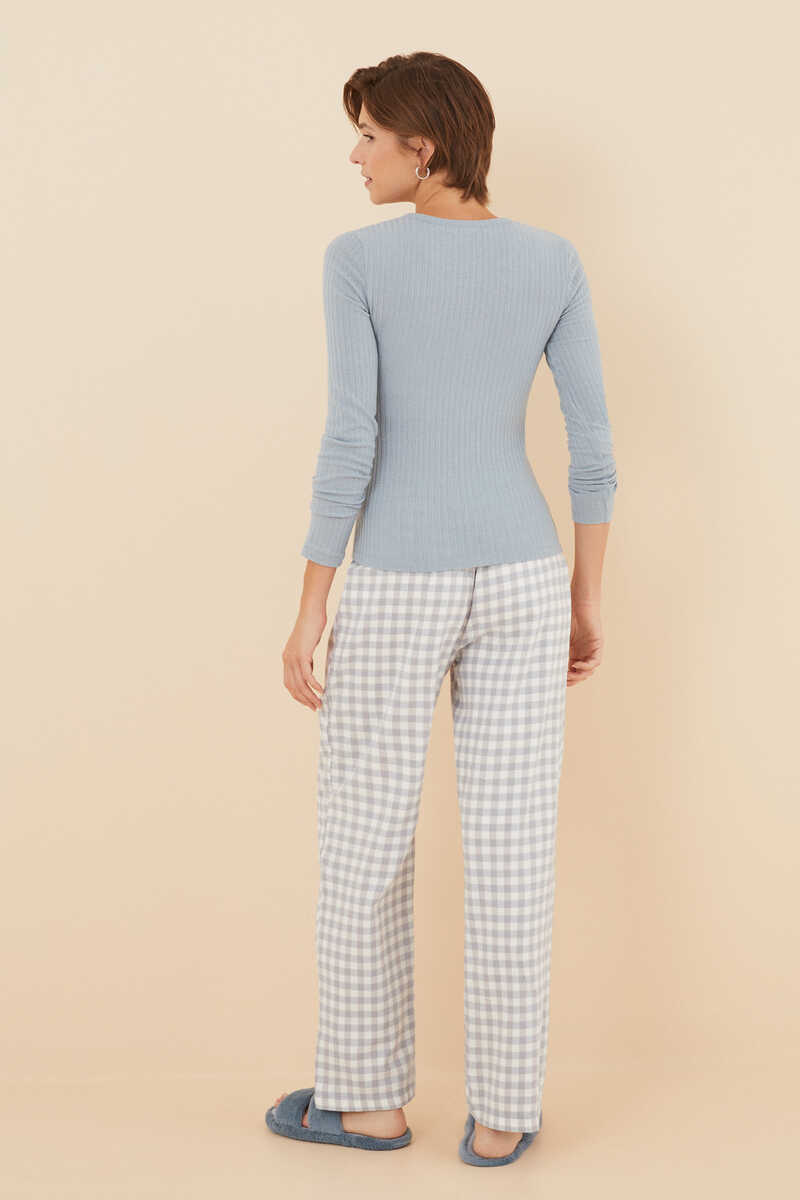 Womensecret Classic ribbed and lurex flannel long pyjamas blue