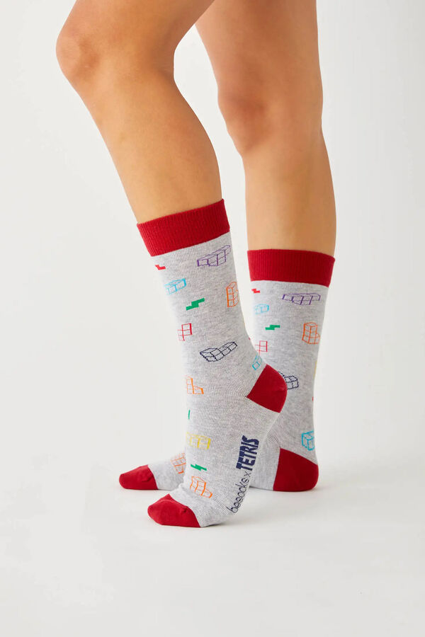 Womensecret Besocks long TETRIS socks in grey organic cotton gris