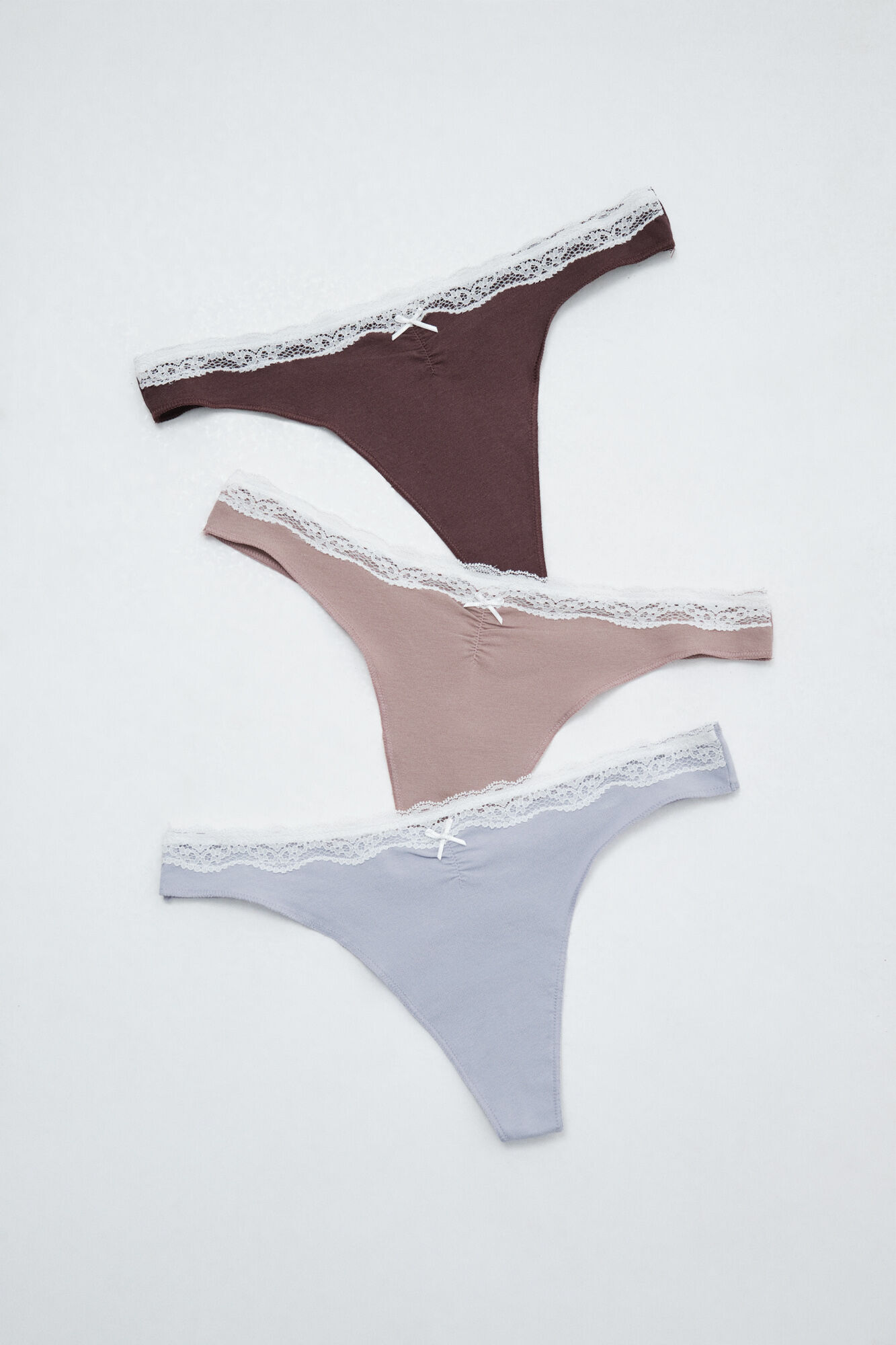 Women'secret Plain lace cotton 3-pack thongs