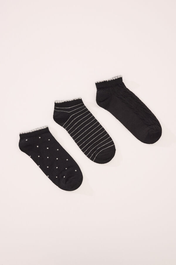 Women'secret Pack of 3 short black lurex socks black