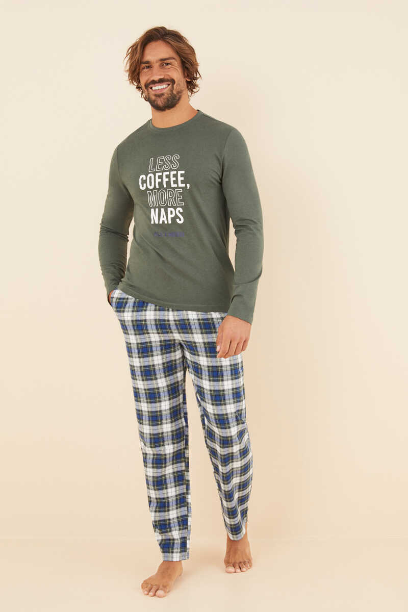 Womensecret Pijama comprido homem 100% algodão verde bege