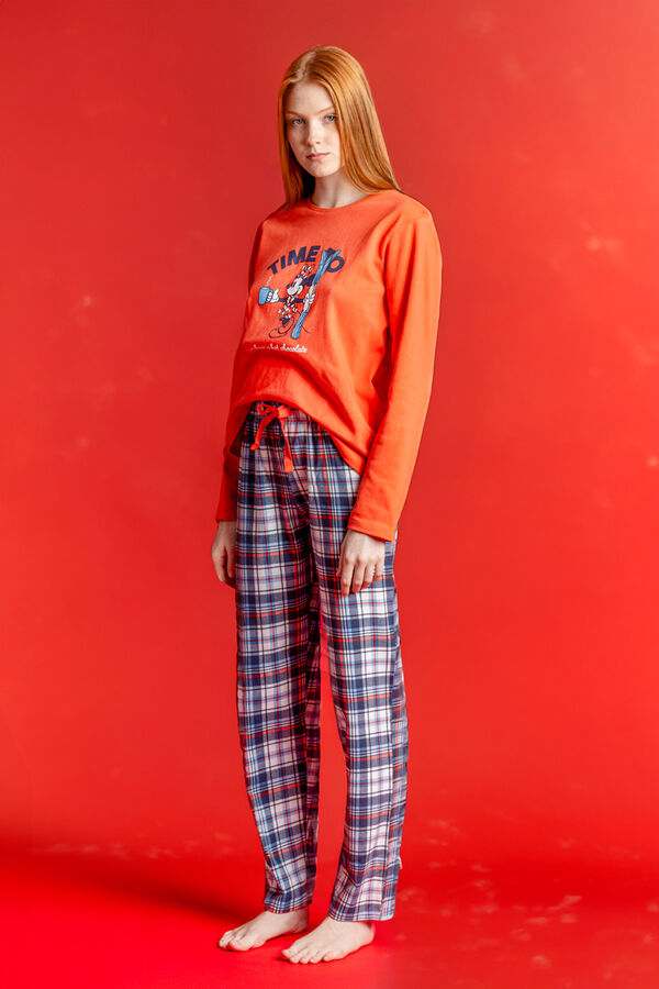 Admas Pijama largo mujer Mickey cuadros rojo
