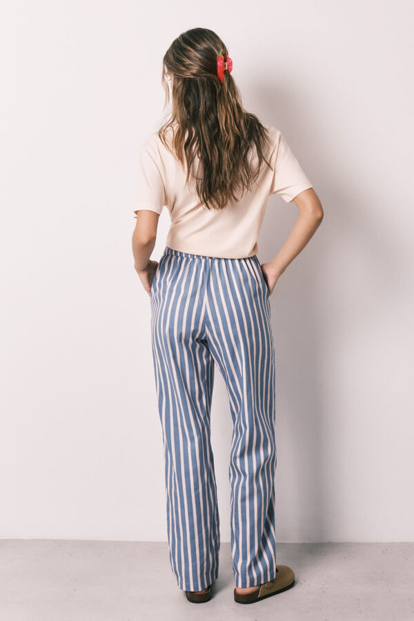 Women'secret Striped viscose long trousers blue