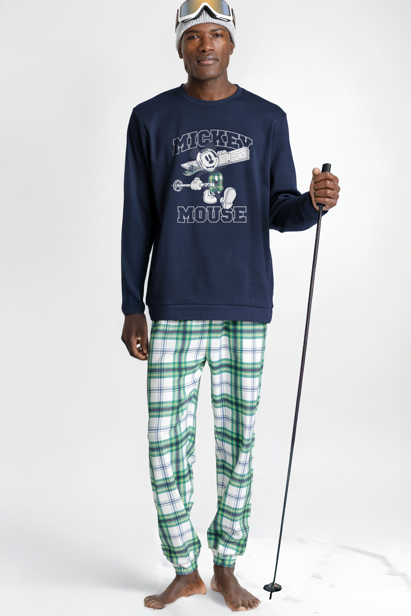 Admas Pijama largo felpa cuadros 100% algod&oacute;n Ski Mickey