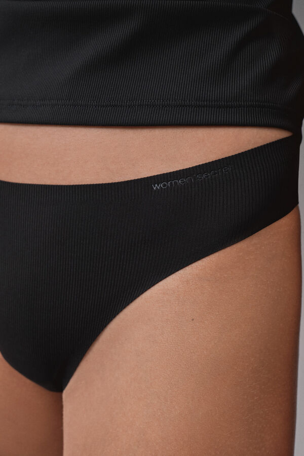 Women'secret Black ribbed microfibre mini string black