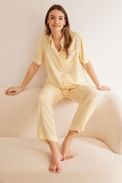 Womensecret Žuta prugasta viskozna pidžama na kopcanje S uzorkom
