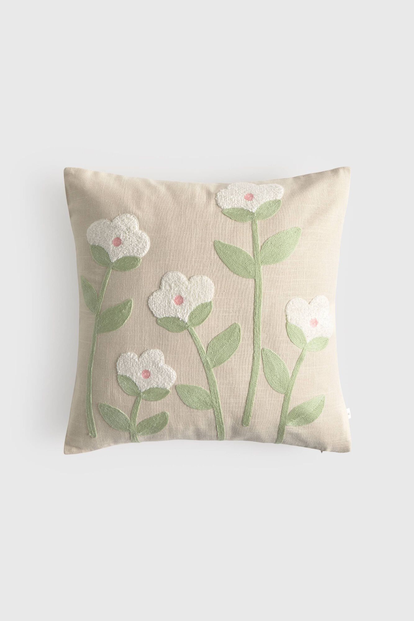 Textura Capa de almofada em algod&atilde;o bordado de flores