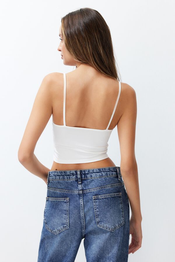 Trendyol Top curto gola quadrada branco
