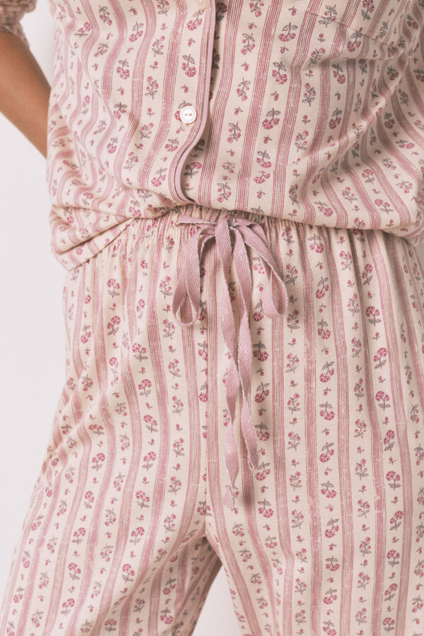 Women'secret Long 100% cotton classic pyjamas with pink flowers pink