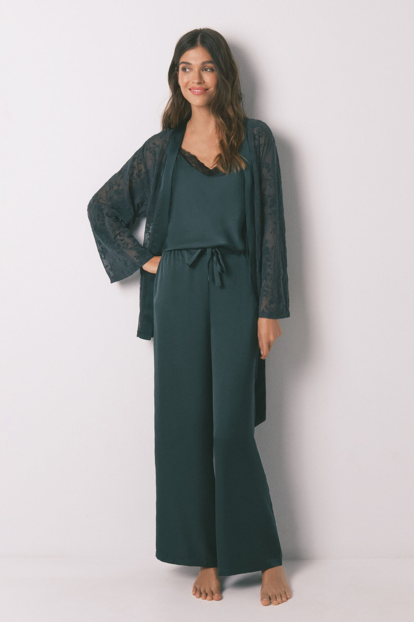 Women'secret Green satin and lace pyjamas set