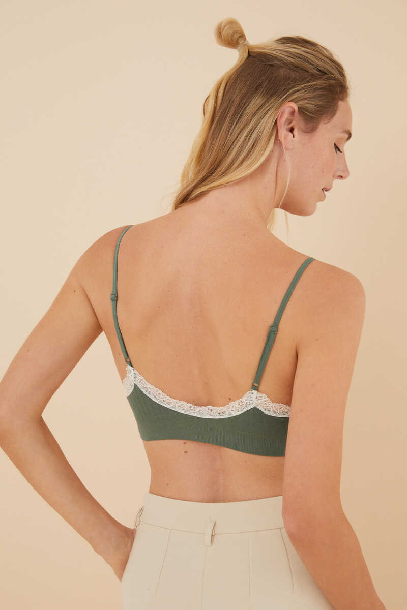 Womensecret Green organic cotton and lace bra top beige