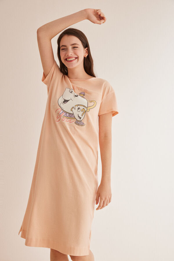 Womensecret Camisa de dormir 100% algodão Disney Mrs. Potts & Chip rosa