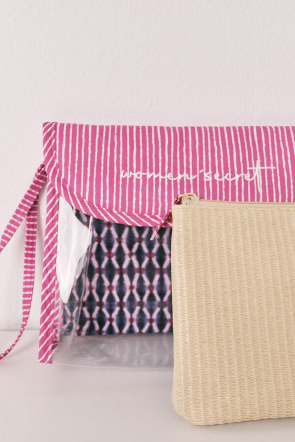 Women'secret Transparent and raffia pack of 2 vanity cases pink