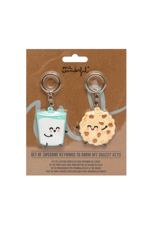 Womensecret Set of 2 key rings - Glass of milk and cookies printed