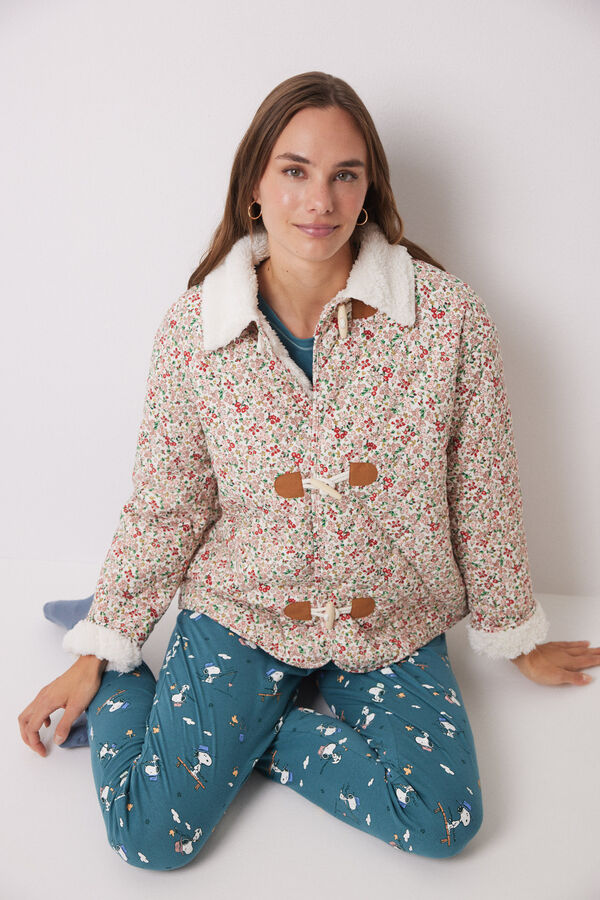 Womensecret Robe courte matelassée à fleurs Snoopy  rose