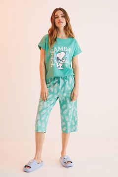 Womensecret 100% pamut, Snoopy-mintás, ananászmintás kalóznadrágos pizsama zöld