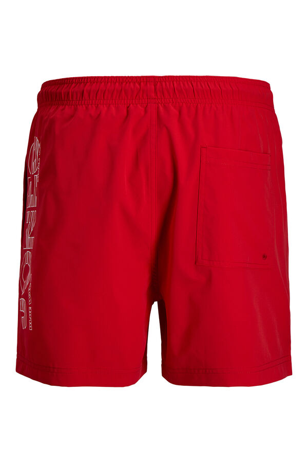 Jack & Jones Ba&ntilde;ador detalle logo contraste rojo