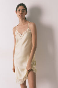 Women'secret Yellow satin and lace short nightgown