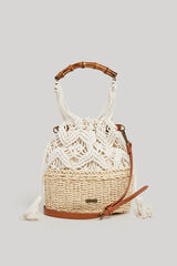 Womensecret Cotton and Rattan Tote Bag Naturweiß