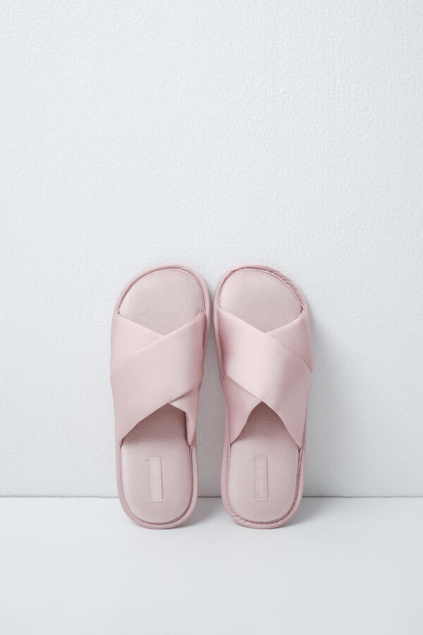 Women'secret Pink satin cross-strap slippers pink