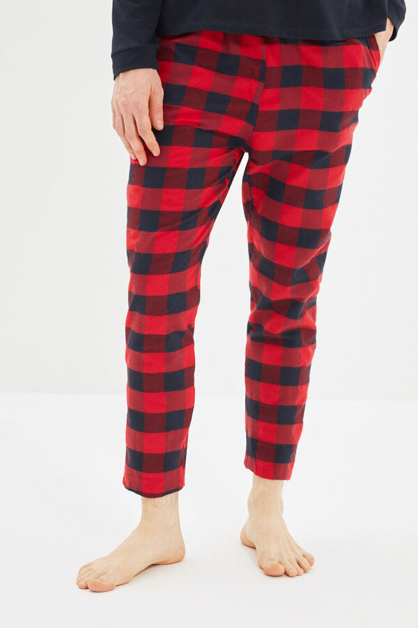 Trendyol Conjunto pijama hombre cuadros rojo y azul estampado