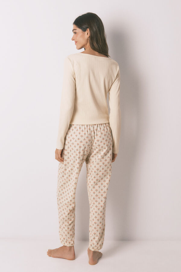 Women'secret Yellow cotton floral print long pyjamas beige