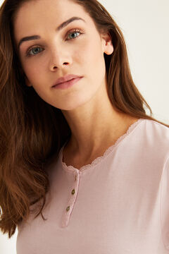 Womensecret Pink cotton lace Henley t-shirt pink