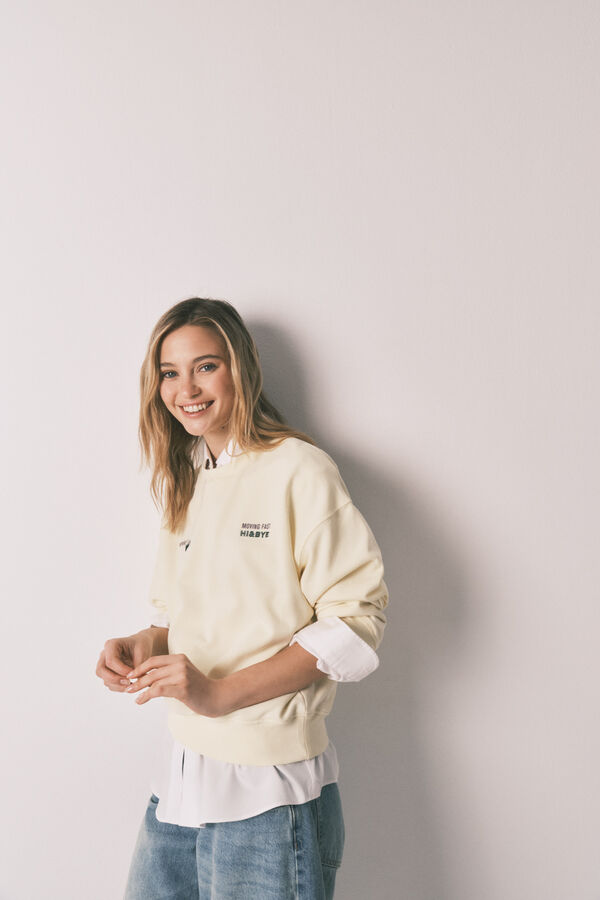 HI&BYE Yellow cotton terry short plain sweatshirt printed