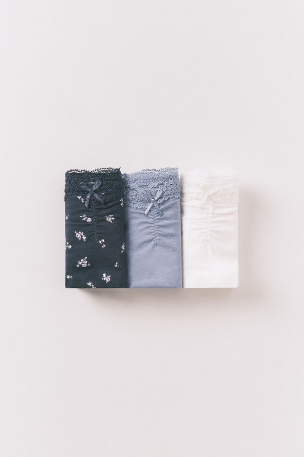 Women'secret 3-pack classic cotton lace bow panties printed