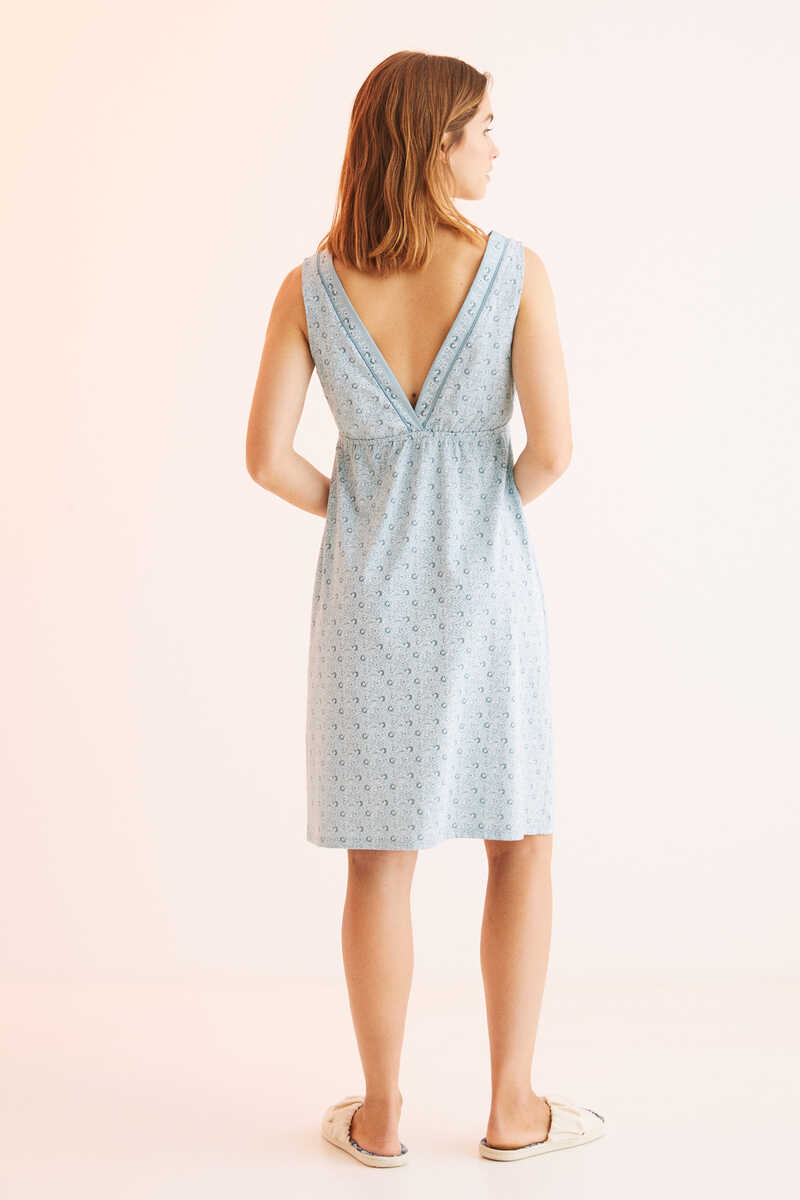 Womensecret 100% cotton nightgown with straps and a print  blue