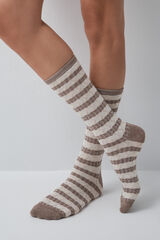 Women'secret Brown striped texture long socks nude