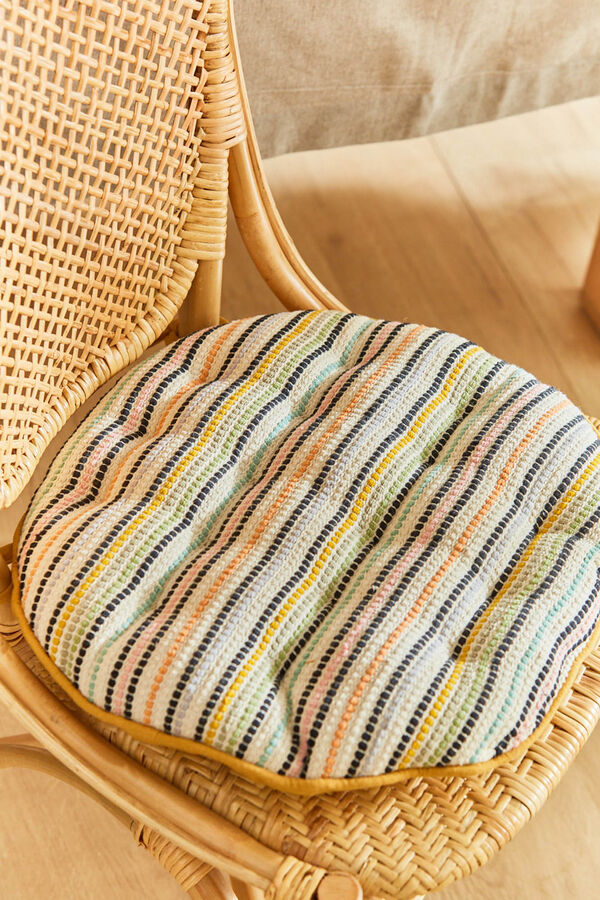 Womensecret Rundes Stuhlkissen aus Baumwolle mit mehrfarbigen Webstreifen Oran mit Print