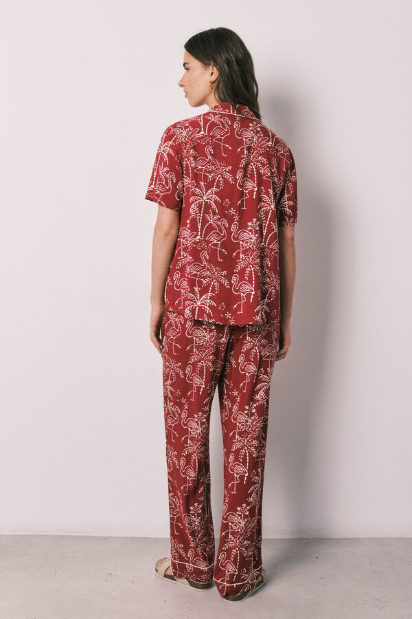 Women'secret Pijama largo camisero estampado palmeras marfil