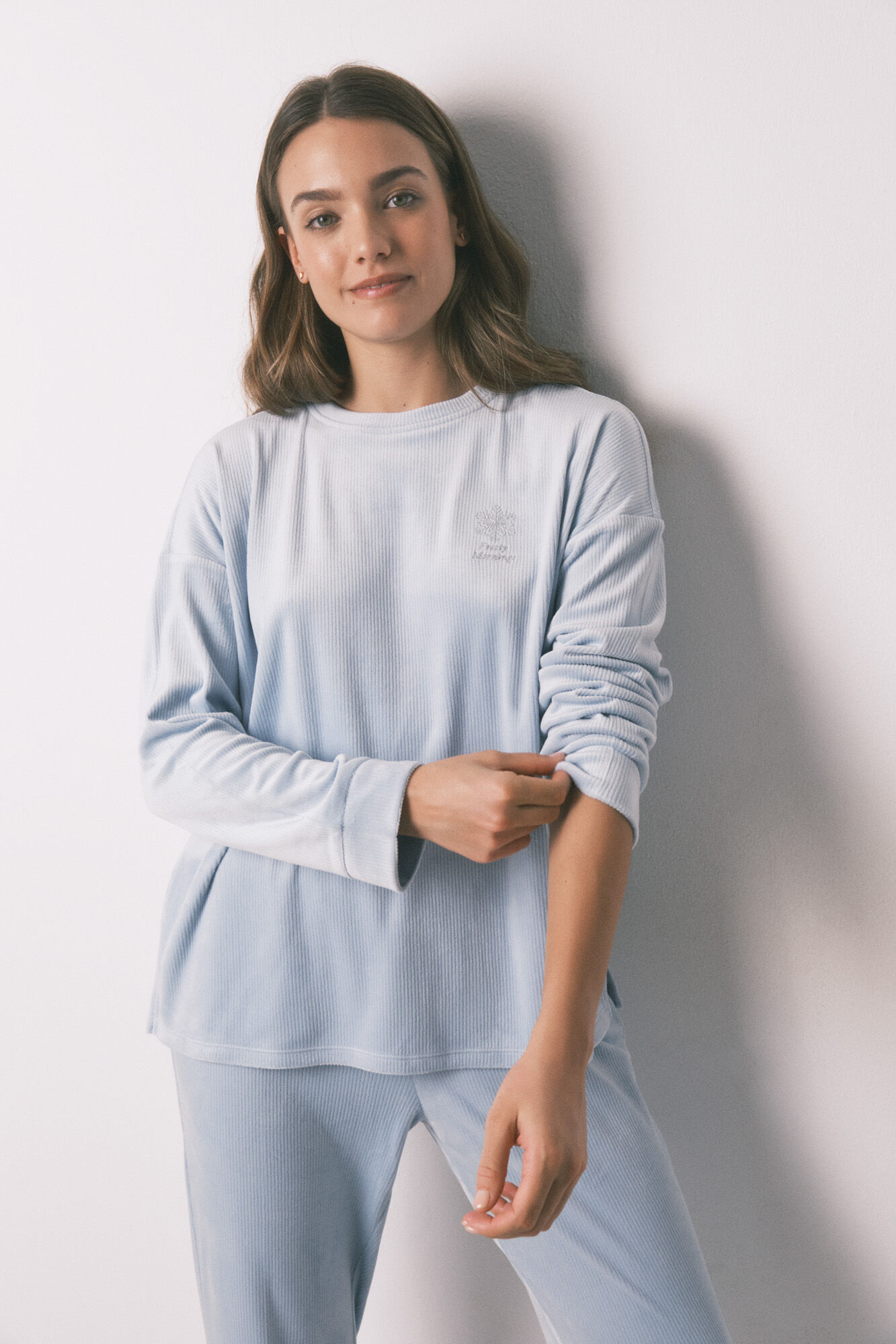 Women'secret Long pyjamas blue velvet pajamas