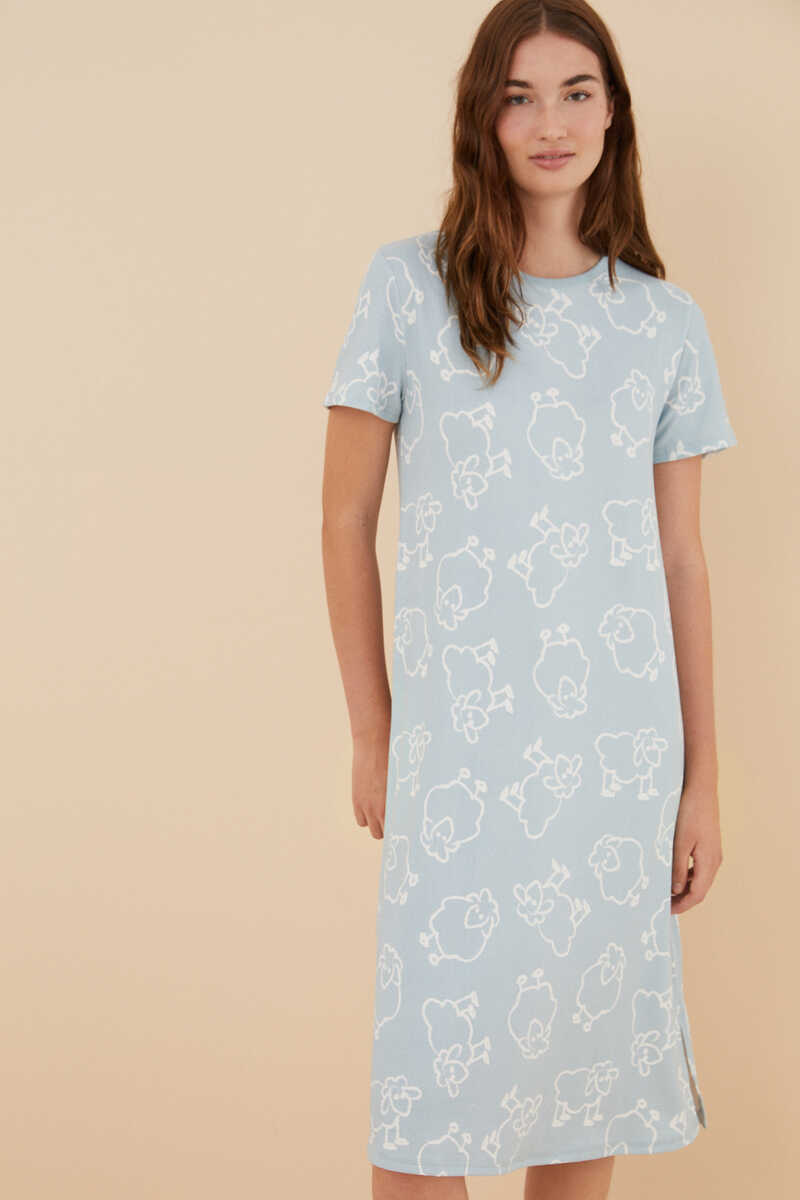 Womensecret Blue cosy jersey-knit midi nightgown with sheep blue