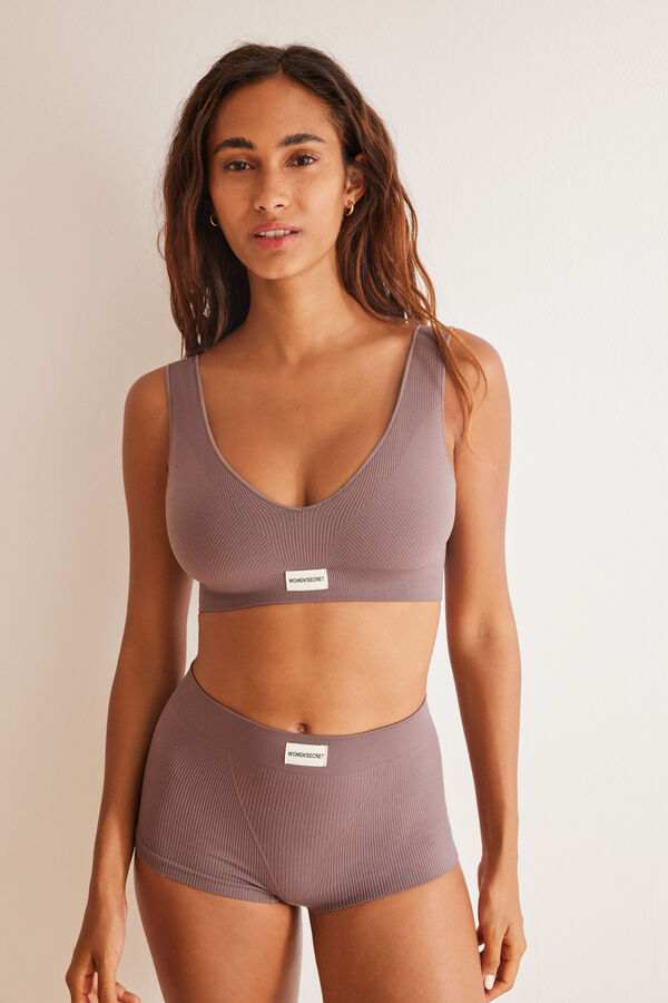 Womensecret Seamless purple ribbed crop top pink