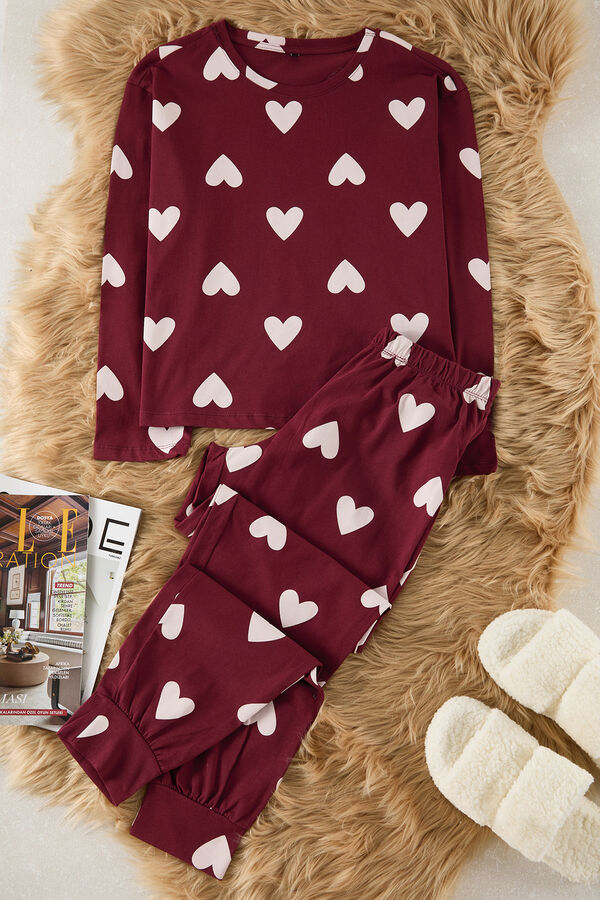 Trendyol Pijama con estampado de corazones burdeos
