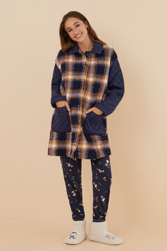 Womensecret Blue faux shearling checked robe blue