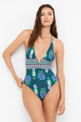 Gisela Kostium kąpielowy halter bez fiszbin we wzory biały