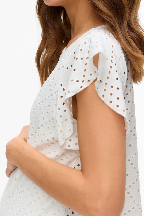 Mamalicious Kurz&auml;rmeliges Maternity-Top mit Lochmuster Wei&szlig;
