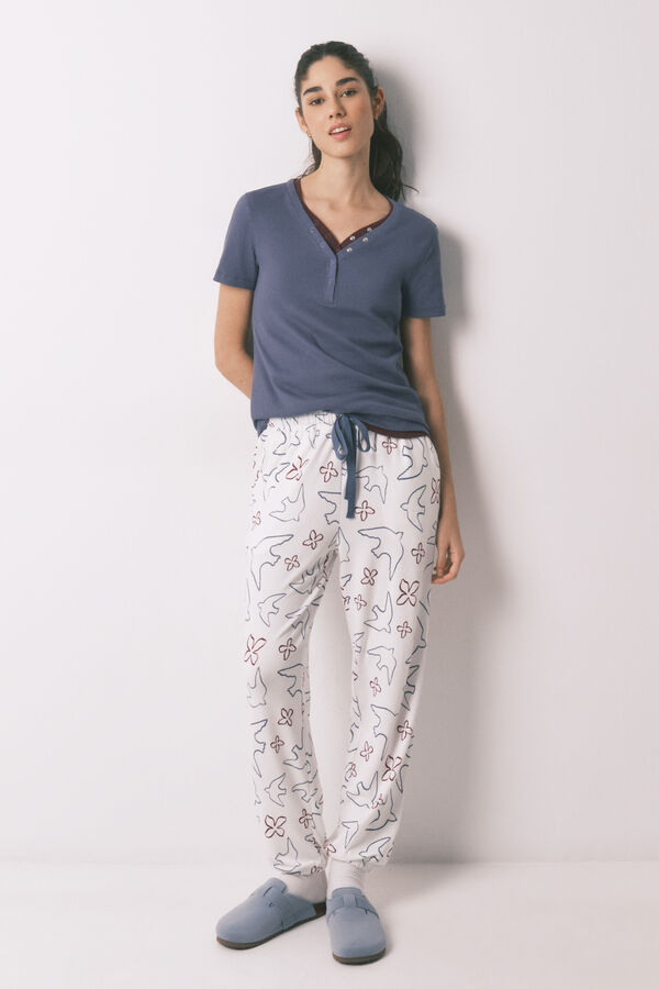 Women'secret White long bird print trousers white