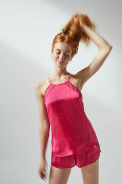 Womensecret Fuchsia lace satin finish short pyjamas pink